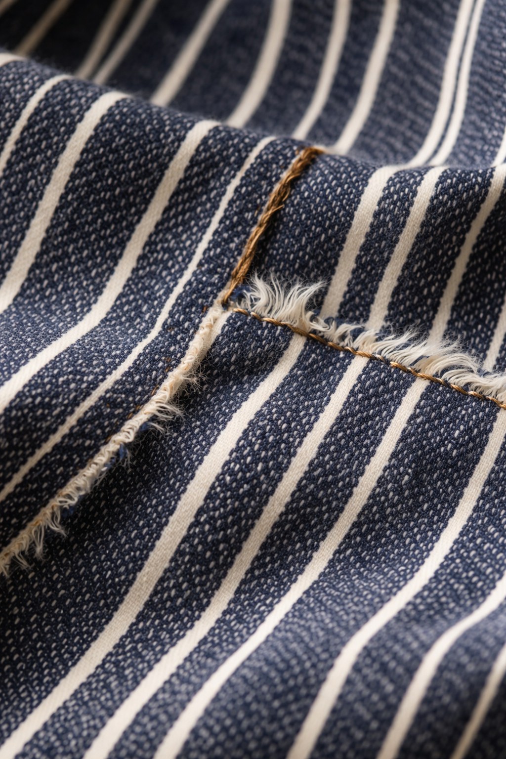 Navy gestreepte stof met frayed rand
